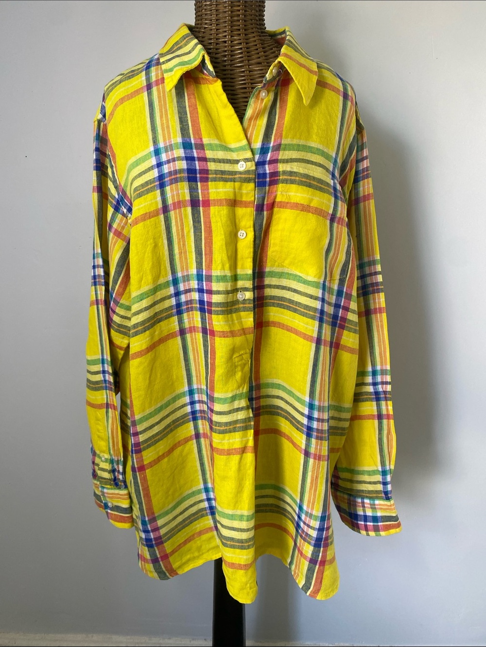 Lauren Ralph Lauren Bright Yellow Multicolor Plaid Button-Down Shirt